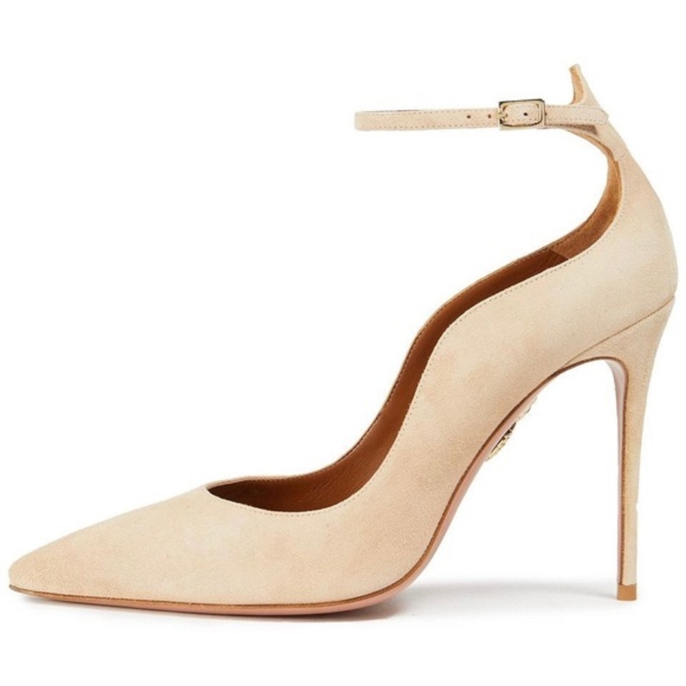 DOLCE VITA 105 Aquazurra Cream Tan Suede Ankle Strap Pointy Toe Stiletto Firenze
